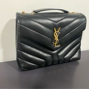 YSL Saint Laurent LouLou Shoulder Bag Matelasse Chevron Leather Black
